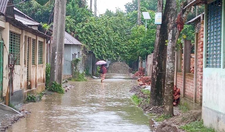 সরিষাবাড়ীতে রাস্তায় খানাখন্দ-জলাবদ্ধতা পৌরবাসীর ভোগান্তি চরমে